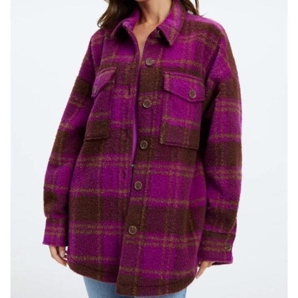 NWT Good American wool Blend Plaid Shacket Shirt Jacket Size Small Medium - Picture 1 of 12